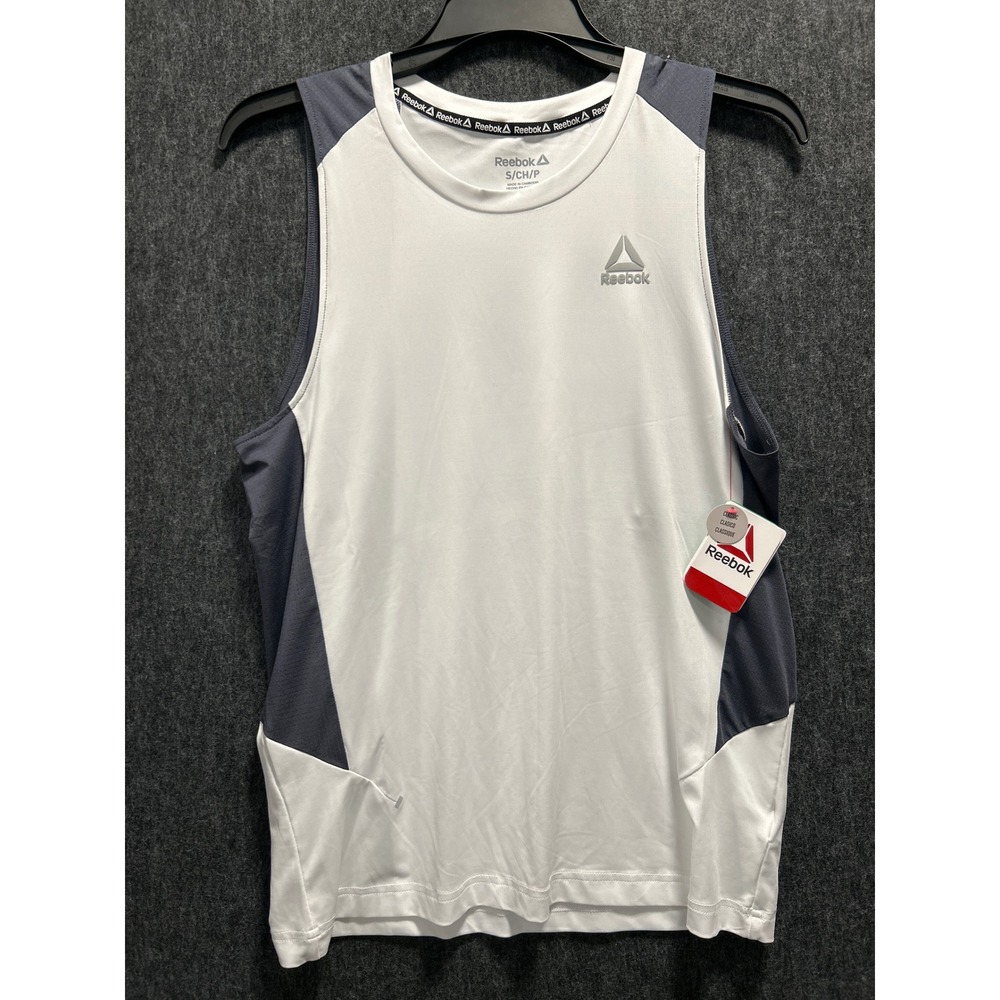 Reebok RBK Eclipse Tank Mens‎ Small White Grey NEW Reflective Athletic Workout